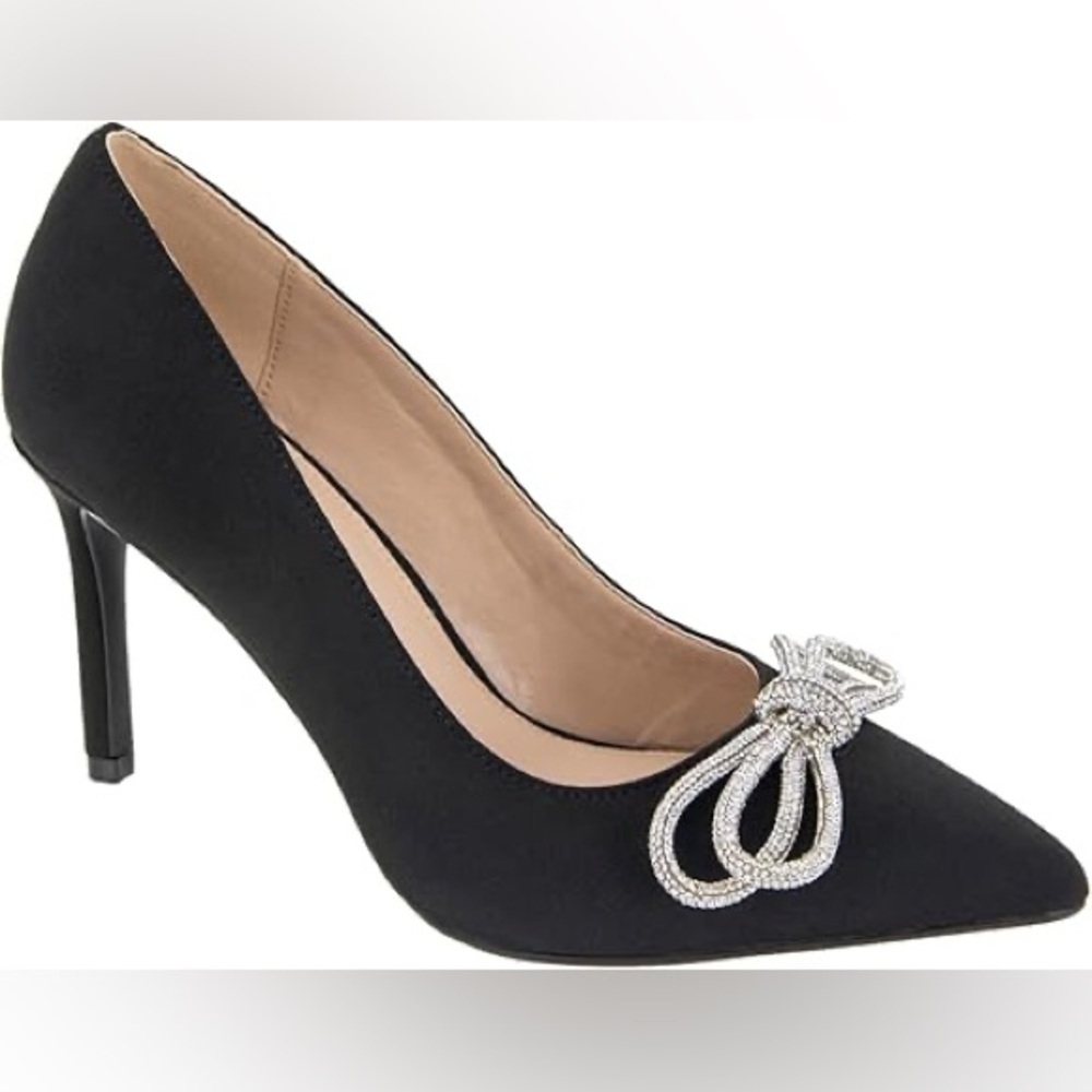 Black Pointed Toe Heels with Rhinestone Bow Detail NWOB Party Cocktail Formal